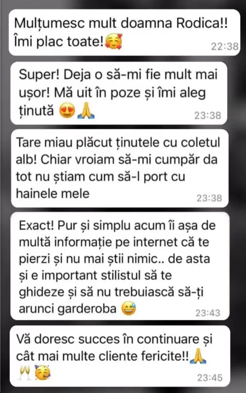 Conversație WhatsApp cu o clientă fericită Rodi.Ro